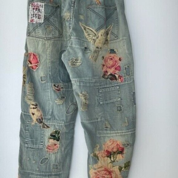 Magnolia Pearl PANTS 415 Birdlover Miner Pink Flowers Denim Jeans Birds Blue New - Picture 5 of 5